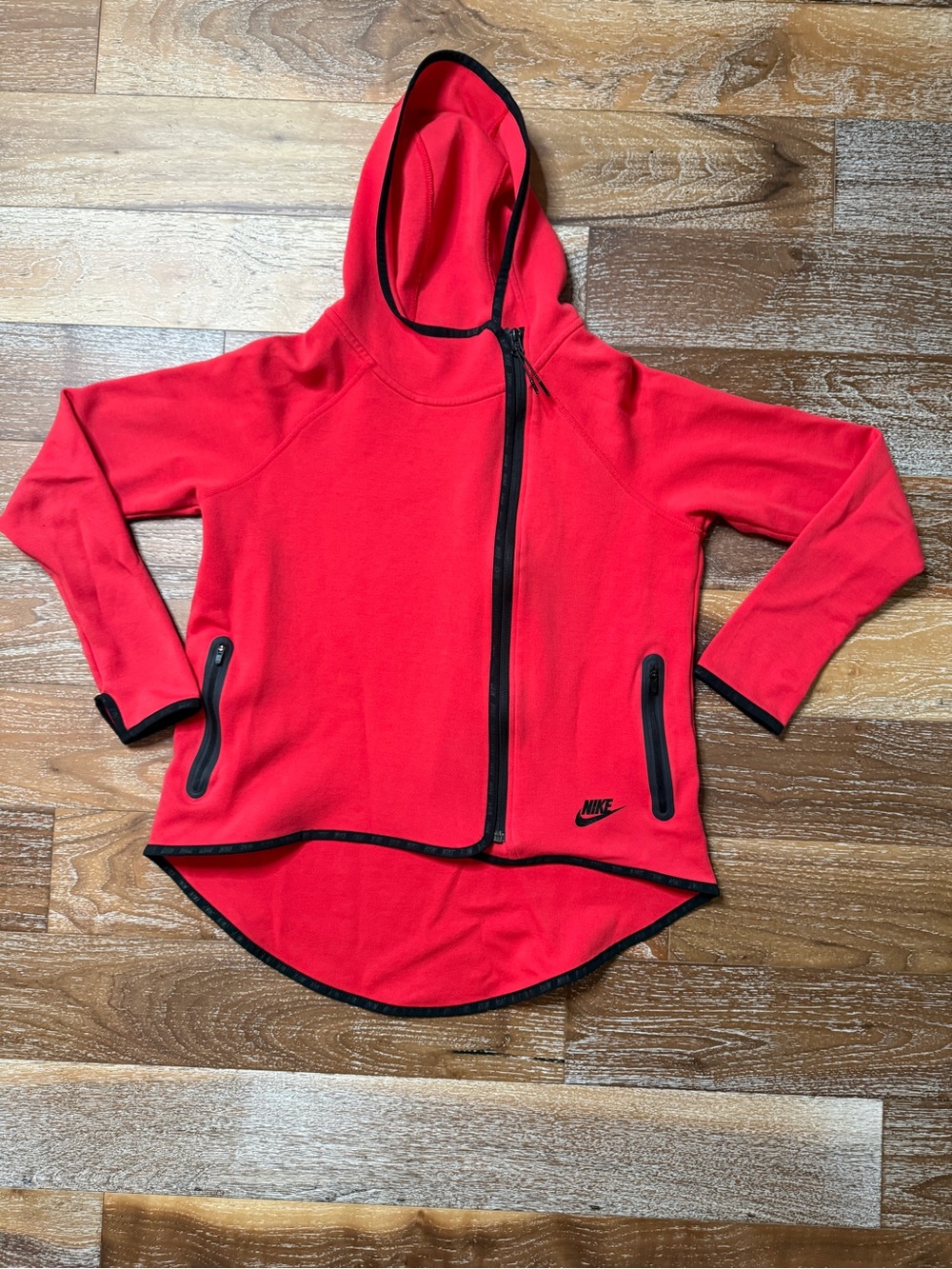 Nike Tech Fleece Asymmetrical Cape Full Zip Hoodie Red Women's Size Small